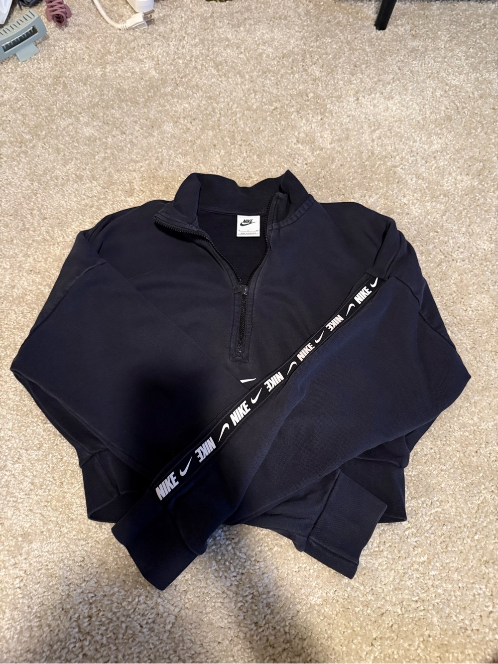 Nike Black Women’s Cropped Half-Zip Sweatshirt with Branded Sleeve Tape